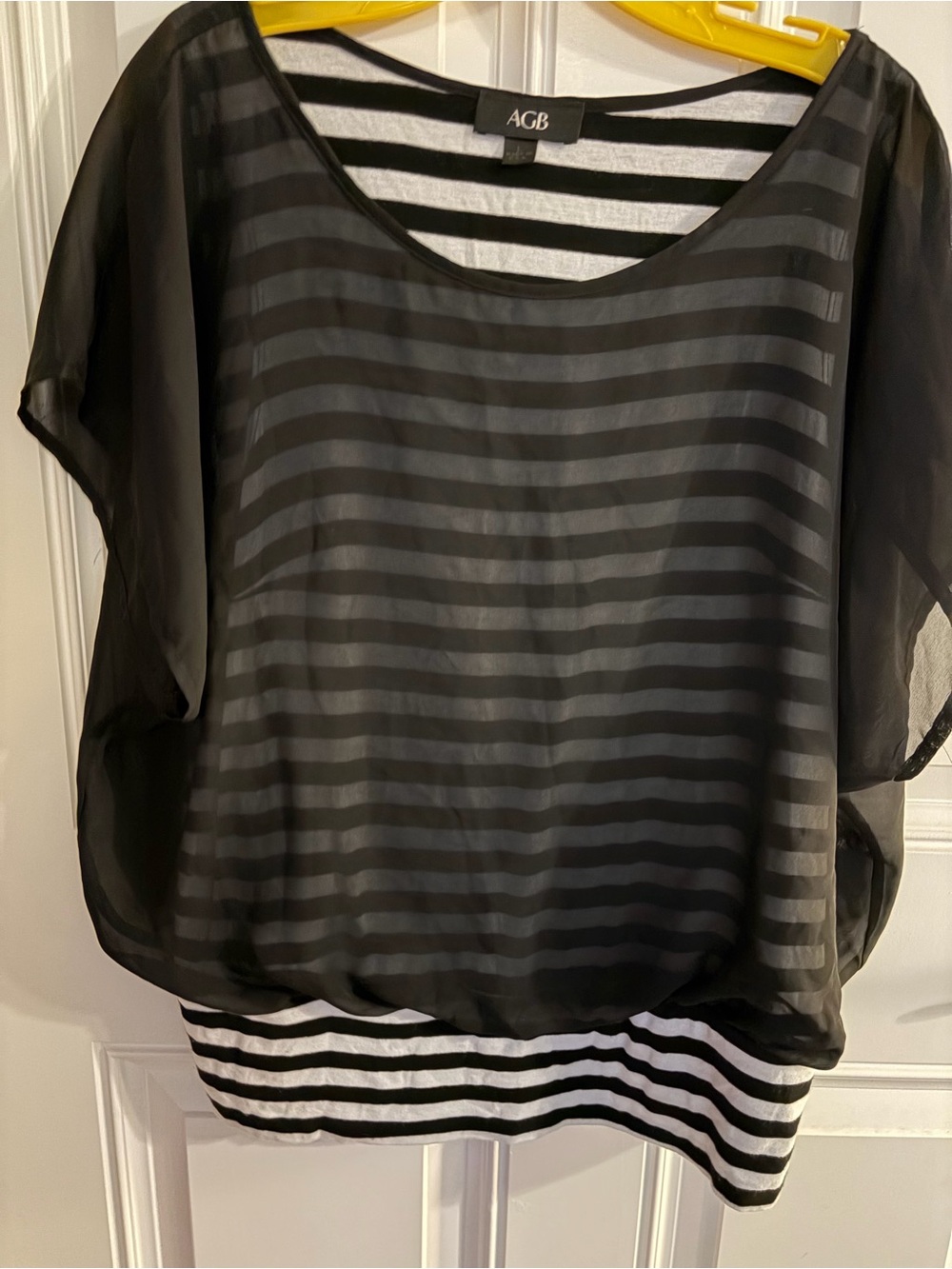AGB Black Striped Sheer Layered Blouse